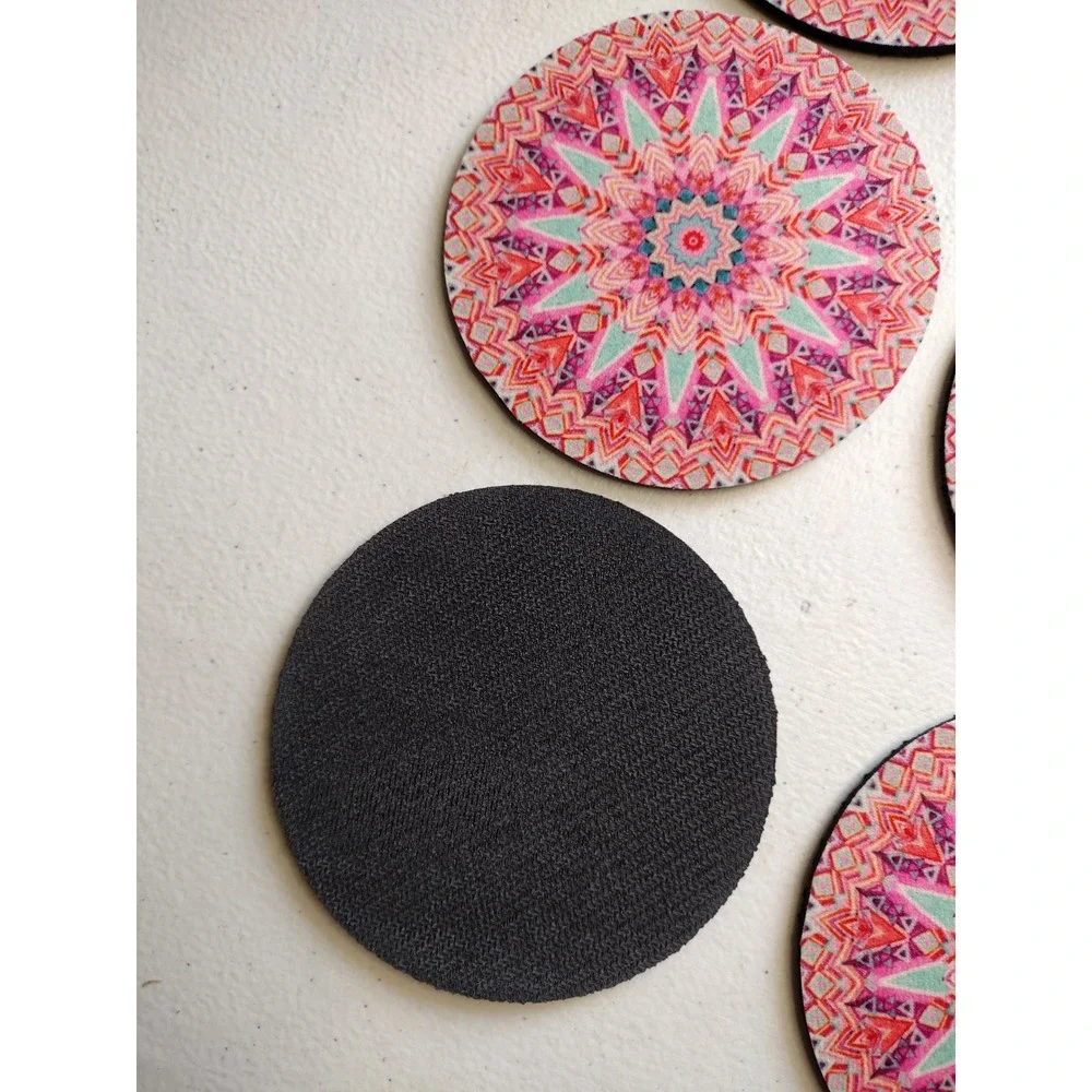New 6pc Mandala Star Absorbent‎ Rubber Drink Coasters Pink Teal Bohemian 4 Inch